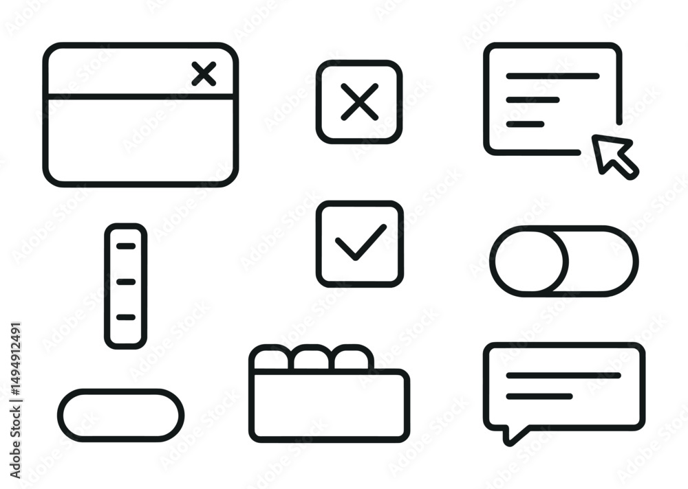 Poster minimal interface line icons set – wireframe, ui, ux elements for digital design