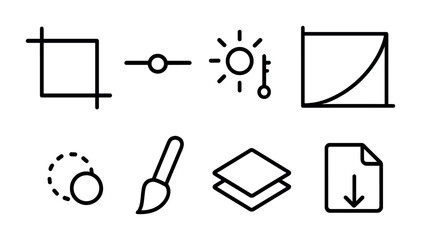Photo editing linear icons set – outline, image, digital design symbols