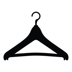 A minimalist black silhouette of a clothes hanger on a white background