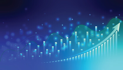 Abstract digital stock market graph and chart. with arrow isolated lines lots of light spots over world map and stock indexes. vector illustration design.
