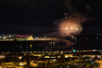 Colorful Fireworks Over Strelka - Alexander Nevsky Cathedral. 9 May