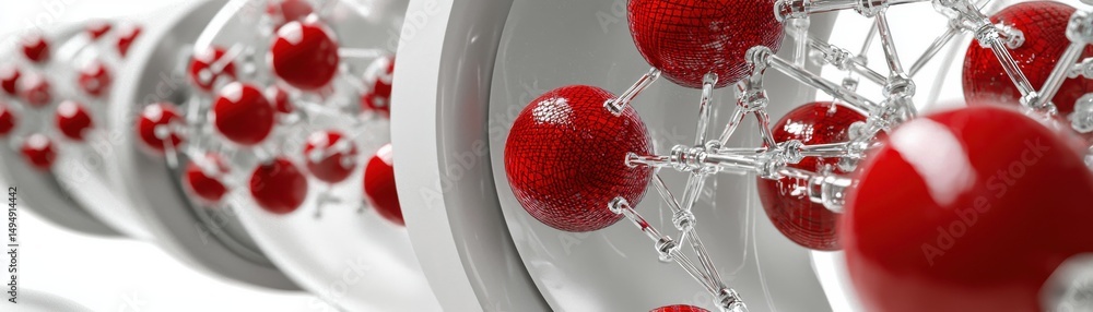 Poster conceptual rendering of nanostructures being assembled in a scientific and technological context wit