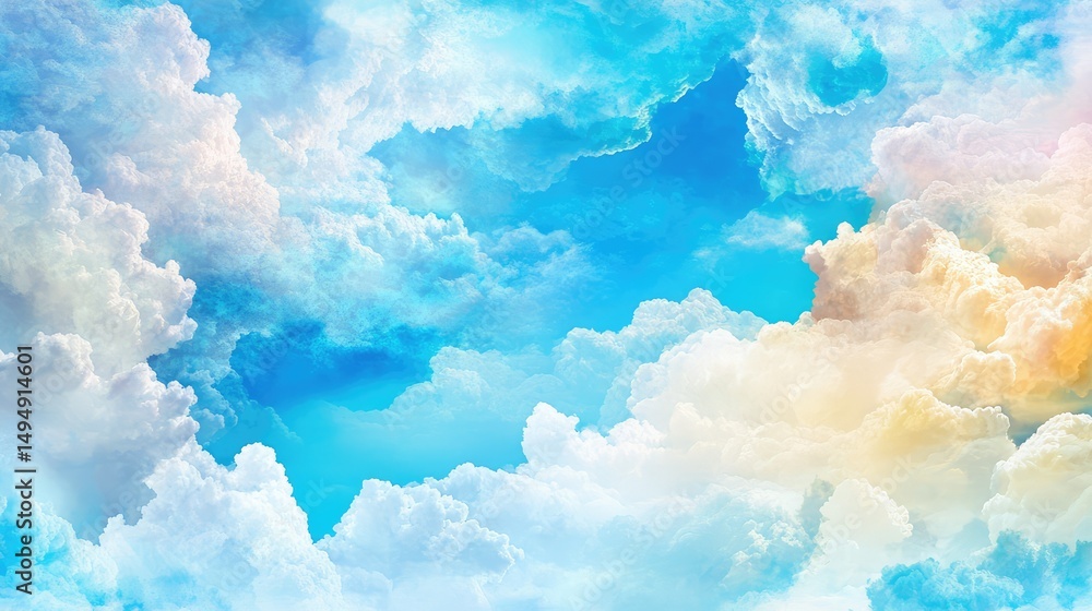 Poster soft ripple clouds form a glowing texture in the sky, blending seamlessly into a brilliant blue summ