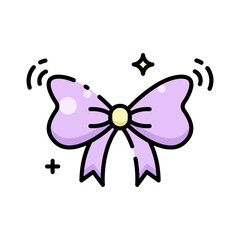 Purple bow with and yellow colors icon, ideal for gift wrapping, crafts, decorations, festive occasions, invitations, greeting cards, and fashion accessories.