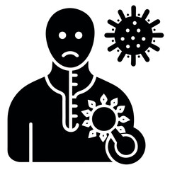 Flu Virus Silhouette Icon with Face Mask or Tissue