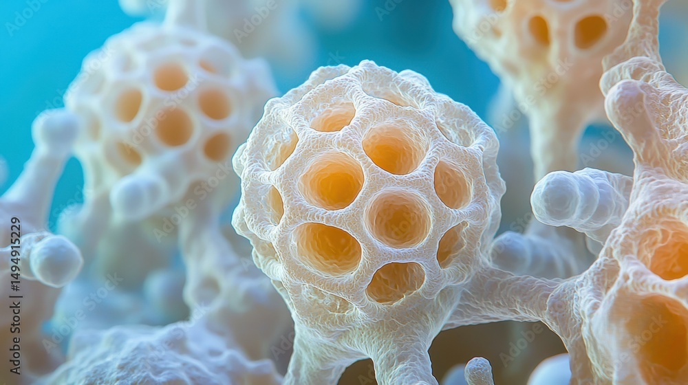 Poster close-up of a superbug cell wall demonstrating resistance to penetration, showcasing intricate struc