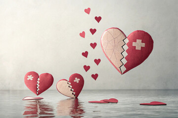 two hearts on wooden background