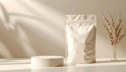 Beige Product Packaging Mockup on Minimalist White Background