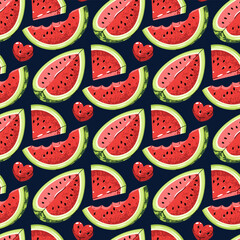 Flat Seamless Pattern with Watermelon Slices. Bright Summer Fruit Design for Backgrounds Packaging and Food Graphics