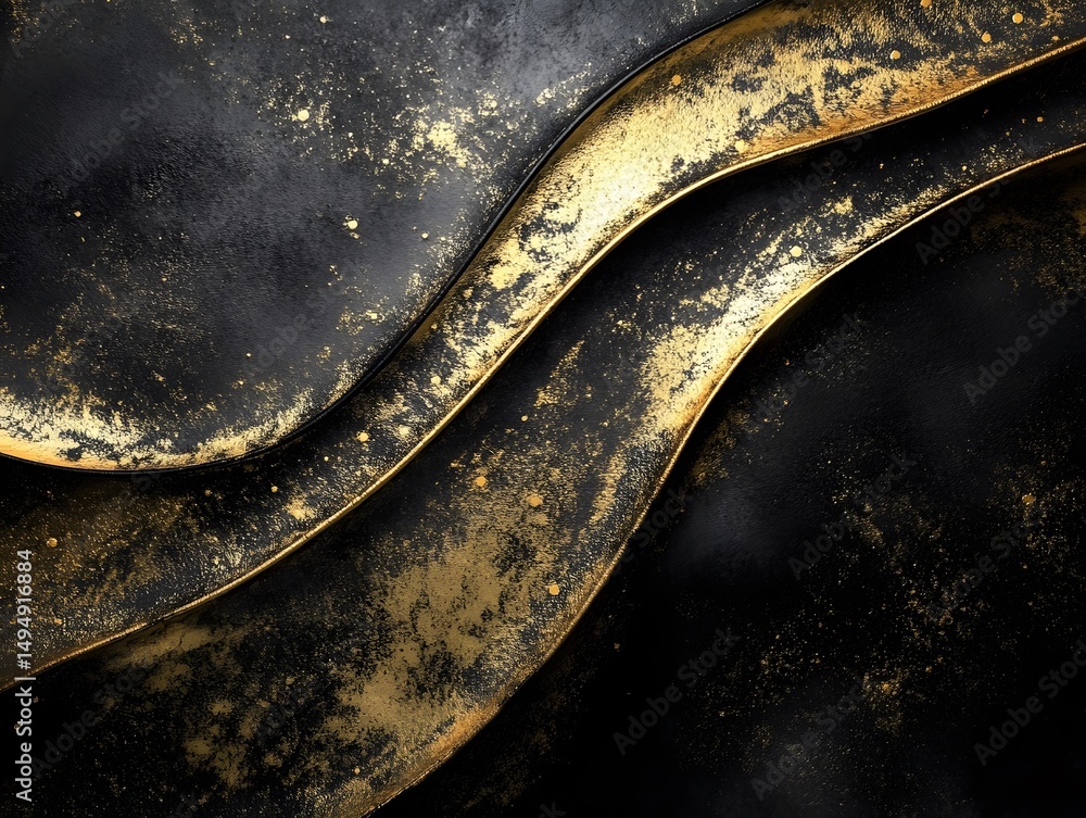 Poster abstract artistic rendering of flowing golden lines against a dark backdrop. the intricate design ex