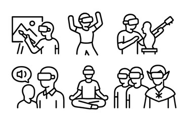 Virtual reality line icons set – outline, vr, immersive tech symbols