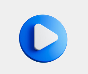 3D Blue play button icon with a sleek design, ideal for apps and streaming platforms. 3d illustration