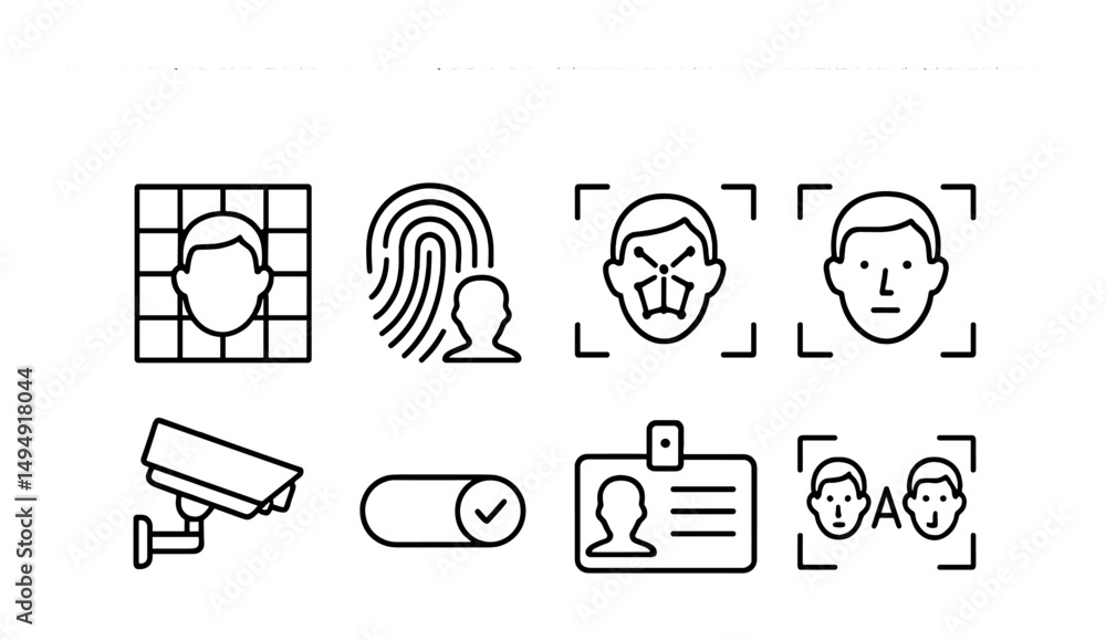 Poster facial recognition and security technology icons for digital interfaces