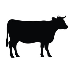 Elegant silhouette of a horned cow standing against a clean white background