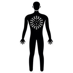 Health Crisis in Silhouette: This stark depiction of the human form overlaid with a visual representation of a virus. It is a simple yet compelling visual representation.