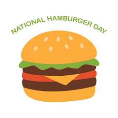 National Hamburger Day. Large hamburger isolated on a white background; burger; cheeseburger. Vector illustration.