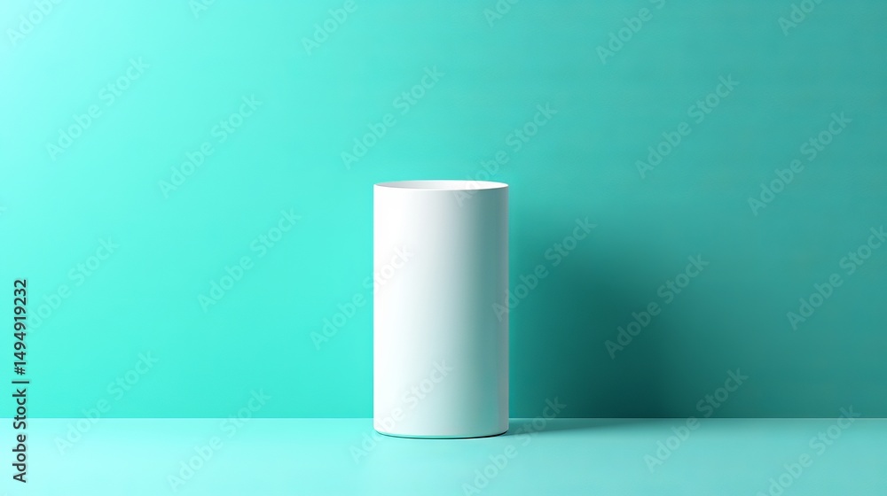 Poster white cylinder on a light teal background showcasing a simple and clean product display setting up t