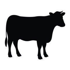 Black silhouette of a dairy cow standing in profile on white