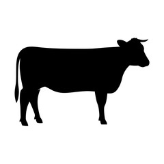 Silhouette of a standing cow against a white background, simple animal illustration