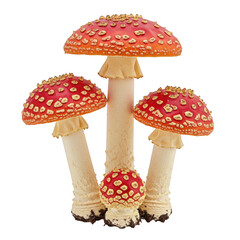 Group of fly agaric mushrooms isolated on transparent background