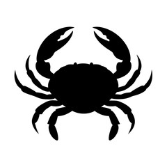 A black silhouette of a crab against a plain white background