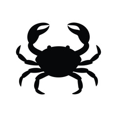 Black silhouette of crab with claws raised on a white background