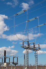 High voltage power transformer substation outdoors