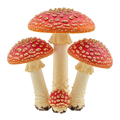Group of fly agaric mushrooms isolated on transparent background