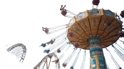 A carousel ride at an amusement park view isolated on transparent background.png white backgroundparent background
