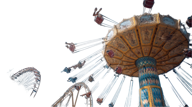 A carousel ride at an amusement park view isolated on transparent background.png white backgroundparent background
