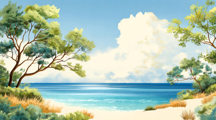 Fototapeta premium Beautiful seaside scenery watercolor style illustration