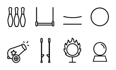 Obraz premium Circus and entertainment outline icons set – linear, silhouette, performance symbols