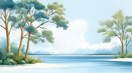 Watercolor Wind Green Forest Illustration