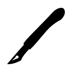Black silhouette of a surgical scalpel on a white background image