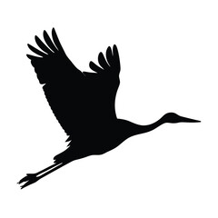 Obraz premium Silhouette of a crane soaring, wings spread against a white background
