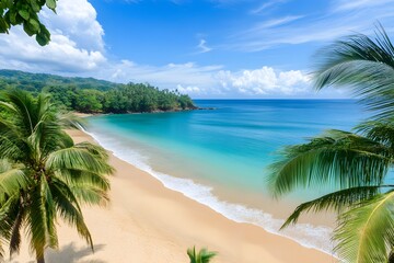 Obraz premium Tropical beach with palm trees. Summer travel 