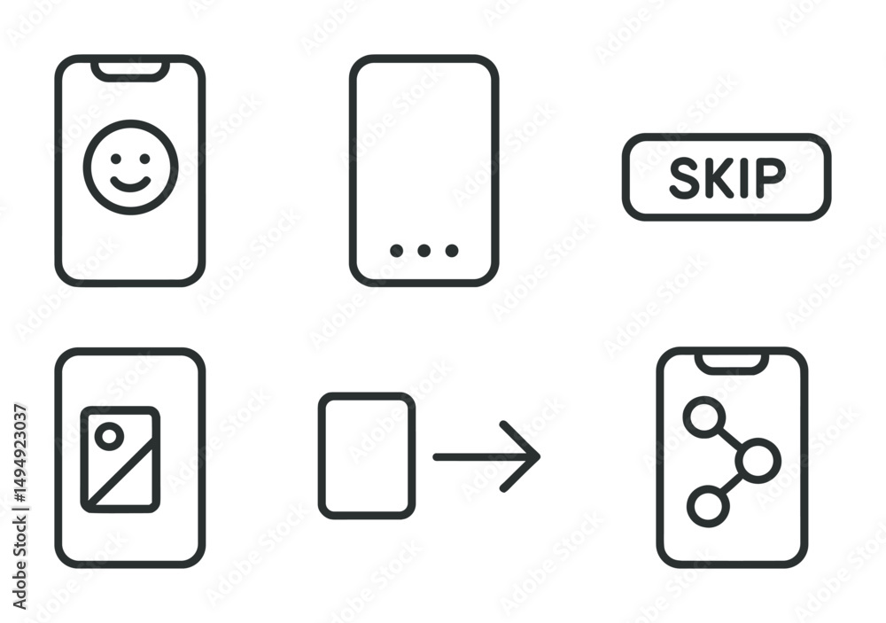Poster user interface outline icons set – app, ui elements, mobile interaction graphics
