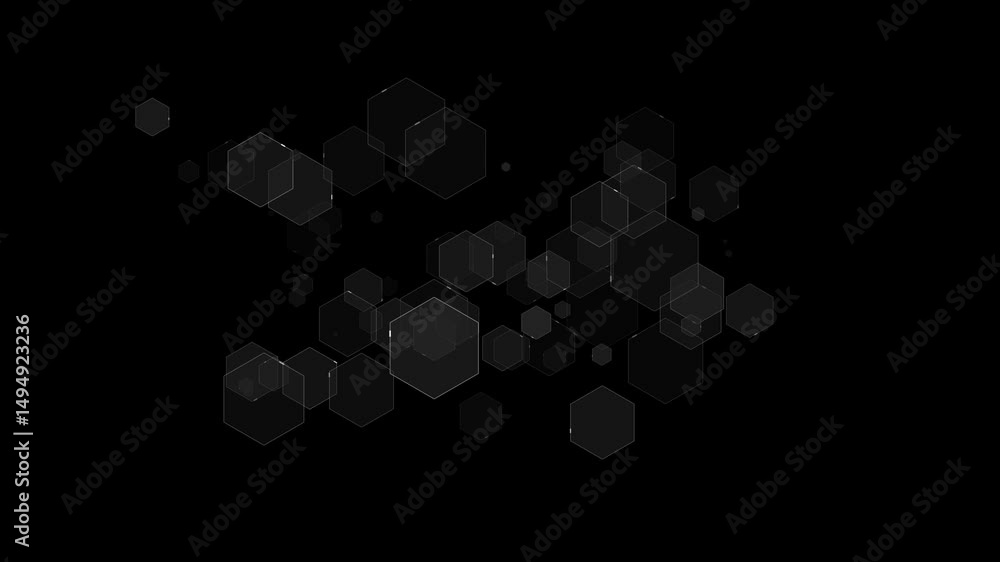 Poster abstract hexagonal pattern with black geometric shapes and dark background