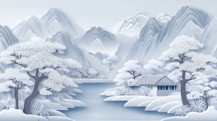 winter landscape with house