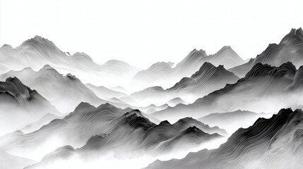 mountains in the fog