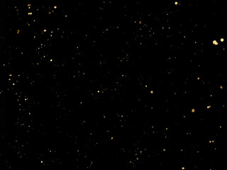 Elegant gold splatter texture on a black background. Abstract vector ink drops and glittery specks create a luxurious and festive design. Perfect for invitations, packaging, posters, branding