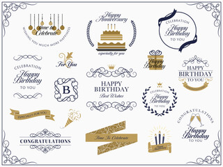 クラシカルな誕生日祝いのロゴバナーとフレームセット