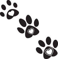 Fototapeta premium Stylized pet paw prints with heart icons – cute animal track vector design