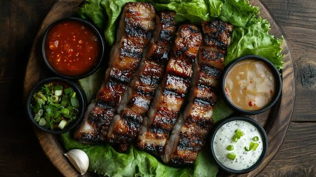 Grilled Pork Belly with Dipping Sauces
