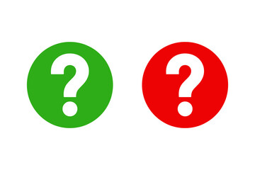 Question mark graphic with red and green circles