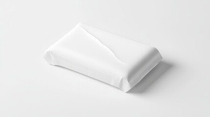 Isolated white rectangular package with textured edges on a bright white background in studio lighting