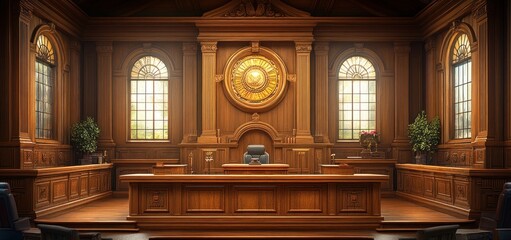 Fototapeta premium Grand Wooden Courtroom Interior Design
