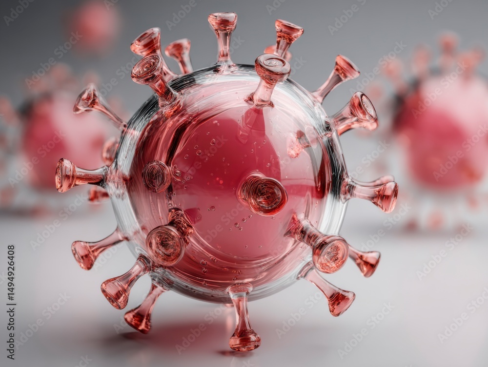 Poster close-up visualization of realistic model of virus in glassy texture