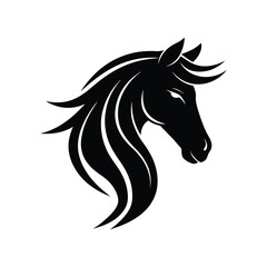 Elegant Black Horse Head Silhouette Vector Illustration