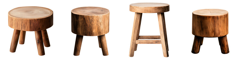 Rustic wooden furniture pieces with natural textures and designs